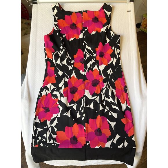Dressbarn Women Dress 10 Black Pink Floral Sheath Sleeveless Knee Length - Picture 9 of 9